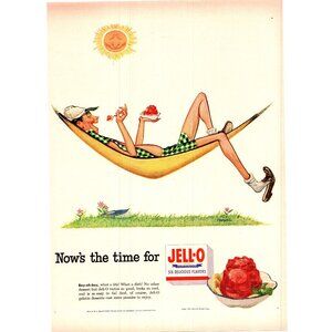 1952 Jell-O Jellow Dessert Vintage Print Ad Man in Hammock Sunny Day Wall Art